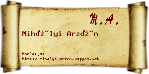 Mihályi Arzén névjegykártya